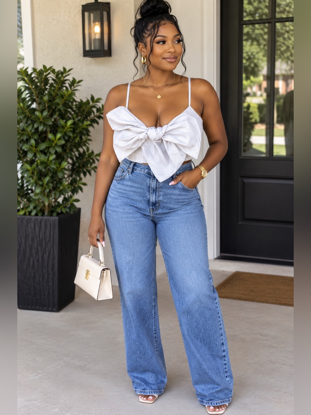 Forever 21 White Knot-Front Spaghetti Strap Crop Top